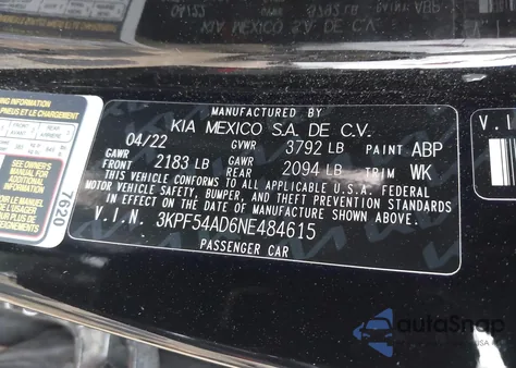 2022 Kia Forte Gt-Line из США, поврежденный, VIN 3KPF54AD6NE484615